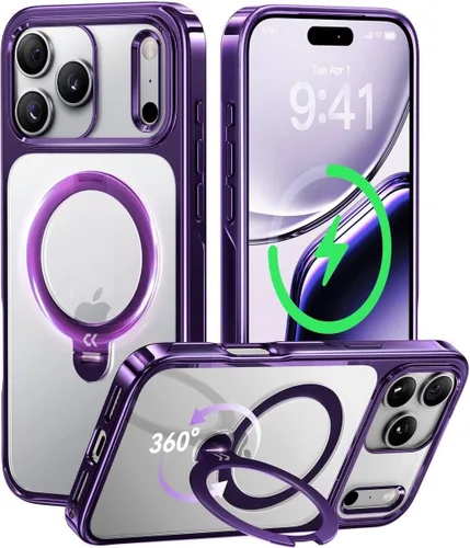 Vista 25 de CASEKOO Funda plateada brillante para iPhone 17 Pro con soporte magnético giratorio de 360 grados [compatible con MagSafe]