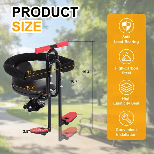 Vista 7 de Asiento de bicicleta para niños, asiento delantero, asiento para niños, asiento deportivo para bicicleta para adultos, asiento delantero