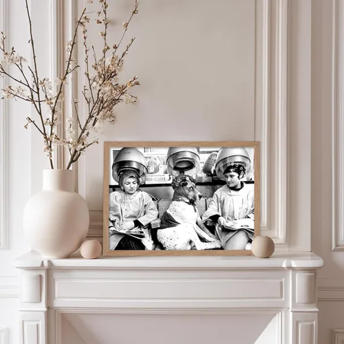 Vista 5 de Monem Art - Póster de perro en el spa, impresión de perros y mujeres, arte de fotografía, arte de moda, arte en blanco y negro, arte humorístico