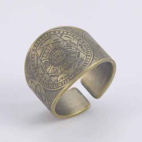 Vista 2 de Amaxer Anillo de siete arcángeles de acero inoxidable The Seal of Salomon tetragrammaton arcángeles, anillo de protección para hombres y mujeres