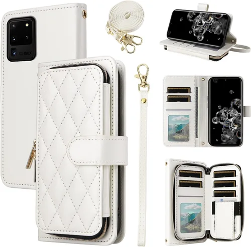 Vista 14 de Funda de Cartera para Samsung Galaxy S20 FE 5G de 6.5 Pulgadas con Correa para Muñeca, Billetera con Cremallera y más de 9 Ranuras para Tarjetas
