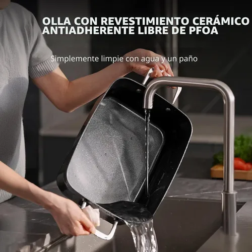 Vista 7 de Olla de cocción lenta de 7 cuartos de galón Revestimiento de cerámica programable sin PFOA, vaporizador, salteado, función de calentamiento