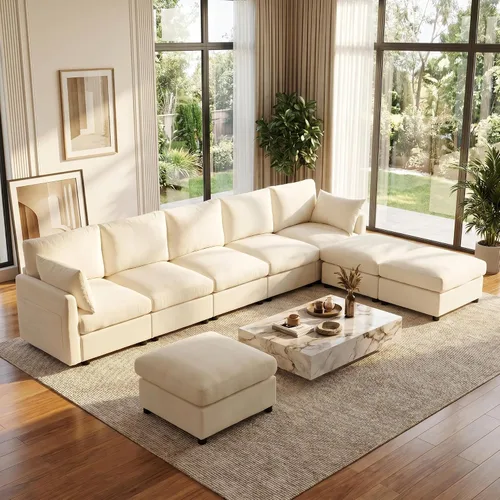 Vista 41 de Iroomy Sofá modular modular para sala de estar, asiento con cojín de resorte, moderno sofá convertible en nube con otomana, gris