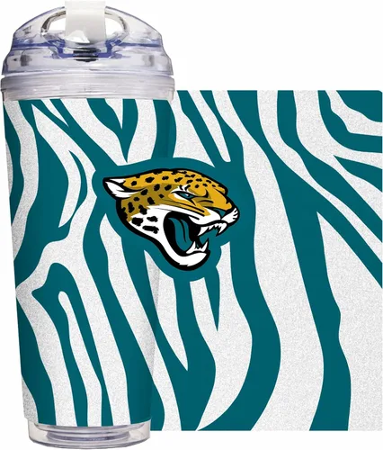 Vista 16 de Rico Industries NFL Football Glitter 24 onzas Vaso de purpurina acrílico con tapa con bisagra, Vaso de doble pared oficialmente licenciado con pajita