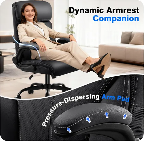 Vista 6 de AreShark Silla de oficina – Silla ejecutiva de escritorio cómoda transpirable con respaldo alto y soporte lumbar, silla ergonómica de cuero con Negro