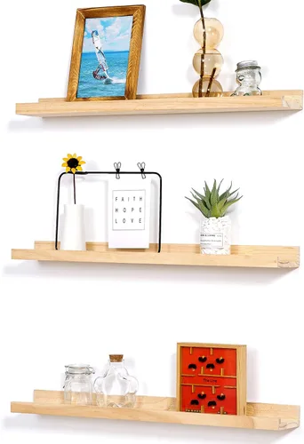 Vista 10 de AZSKY Estantes flotantes de 24 pulgadas, estante de pared de madera rústica, estantes flotantes de nogal oscuro profundo, un juego de 3 estantes