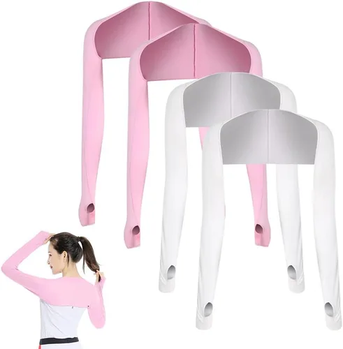 Vista 13 de Katutude 4 piezas de chal refrescante para mujer, manga de protección solar, transpirable, anti rayos UV, con agujeros para los dedos, para golf
