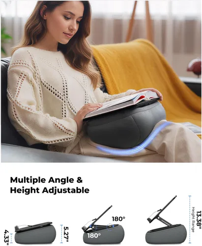 Vista 5 de Viozon Soporte de almohada para libro de regazo con almacenamiento, almohada de lectura ajustable con panel de madera oscura, soporte de libro