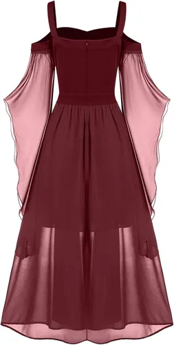 Vista 3 de Qliuoazw Vestidos renacentistas para mujer, con corsé medieval de hadas, vestido de baile, campesina, vikingo, irlandés, disfraces góticos y punk