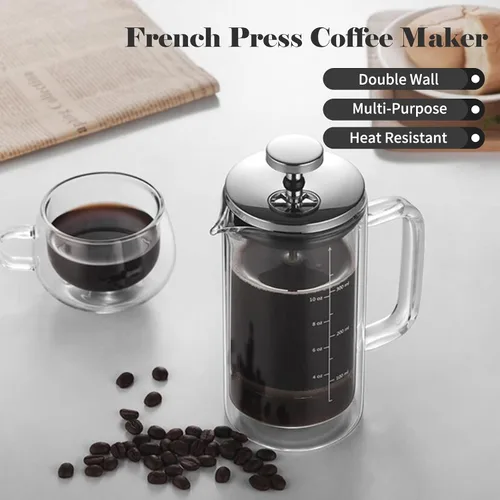 Vista 4 de Decdeal - Cafetera francesa de doble pared con vidrio de borosilicato Resistente al calor