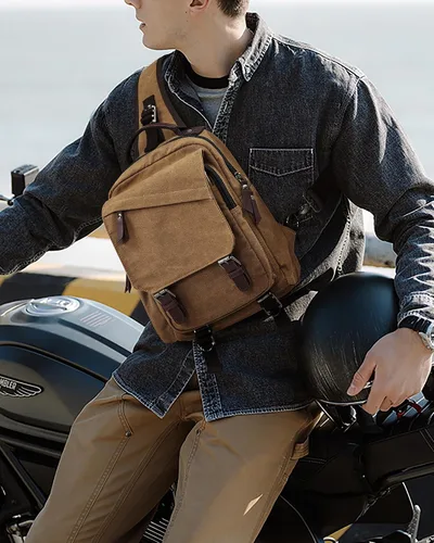 Vista 2 de Bolsa de mensajero para hombres, mochila cruzada pequeña, bolsa de hombro para hombres y mujeres, mochila con correa de lona