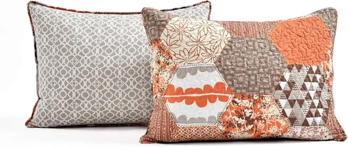 Vista 6 de Lush Decor Briley - Juego de edredón reversible de algodón de 3 piezas, color mandarina, juego de ropa de cama acolchado, colcha de retazos