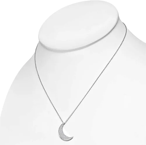 Vista 2 de Collar con colgante de media luna y media luna de plata de ley 925 con circonitas blancas