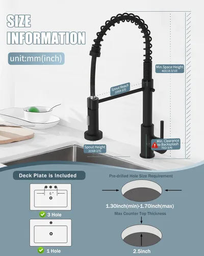 Vista 6 de Grifo de cocina negro, grifo de cocina con dispensador de jabón, grifo para fregadero de cocina, grifos de fregadero de cocina de acero inoxidable
