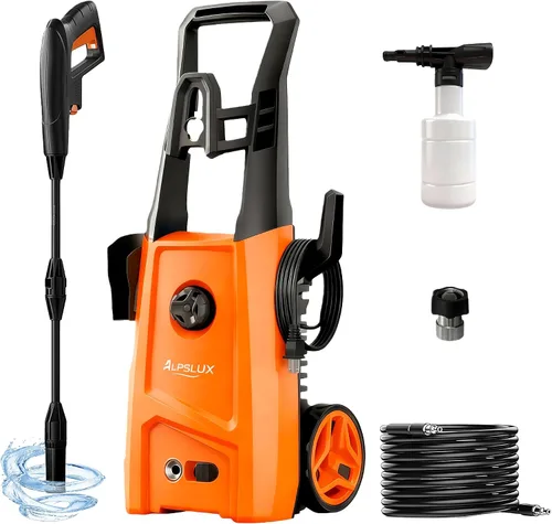 Vista 7 de Lavadora a presión eléctrica Lavadora eléctrica con boquilla ajustable, máquina de limpieza a presión con cañón de espuma para automóviles, vallas