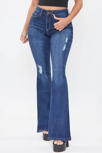 Vista 3 de YMI Pantalón de mezclilla clásico de tiro alto para mujer de talla alta, entrepierna larga