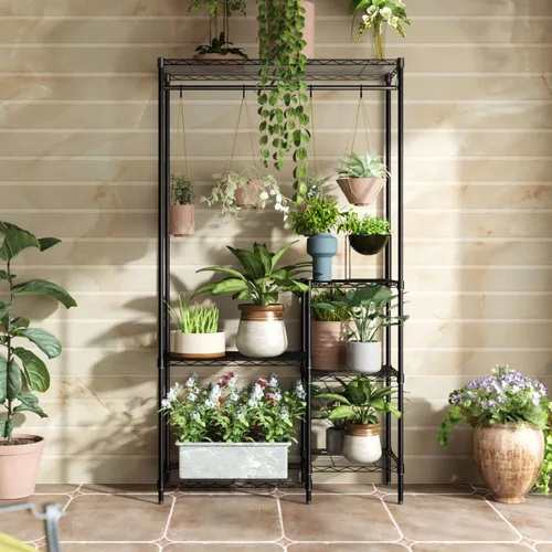 Vista 3 de Xiofio Soportes para plantas para interiores y exteriores, soporte de metal resistente para plantas, estante grande para plantas, estantes
