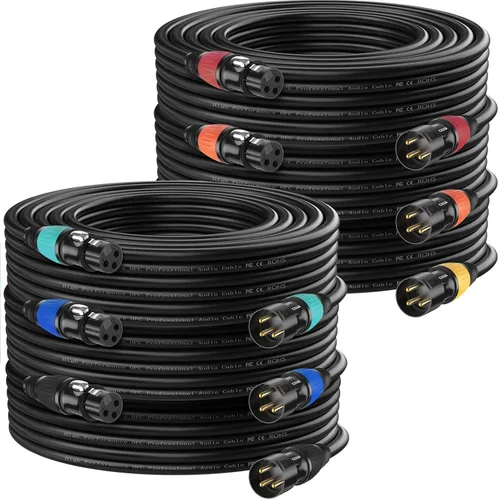 Vista 8 de Cable DMX de 10 pies, paquete de 6, cables flexibles XLR chapados en oro de 3 pines Hombre a hembra, compatible con micrófono, luz de escenario