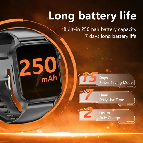 Vista 7 de Reloj inteligente negro para hombres/mujeres, rastreador de fitness de 1.85 pulgadas con monitor de frecuencia cardíaca/linterna, IP67 impermeable