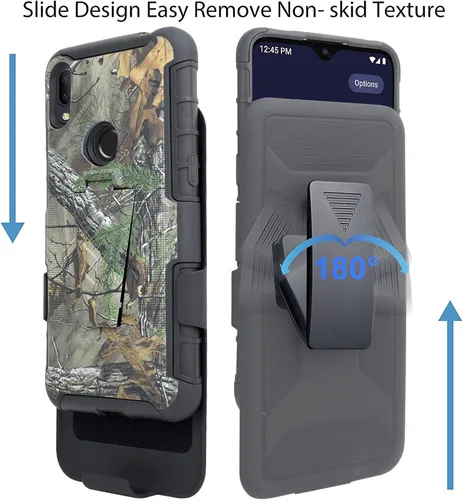 Vista 3 de Funda diseñada para Jitterbug Smart 3 (2021) con vidrio templado, clip giratorio para cinturón, soporte para soporte de armadura resistente a prueba
