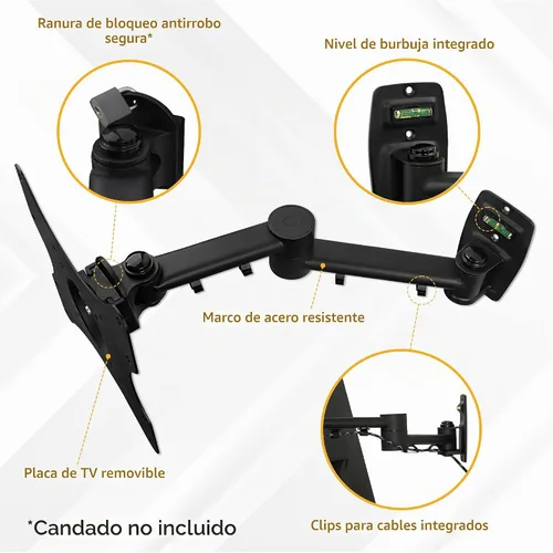 Vista 6 de Mount-It! Soporte de pared para televisor LCD con movimiento e inclinación completos Negro