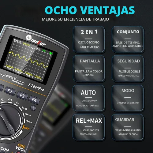 Vista 3 de Multímetro osciloscopio, multímetro digital inteligente 2 en 1, multímetro osciloscopio de mano LED profesional con función de captura automática