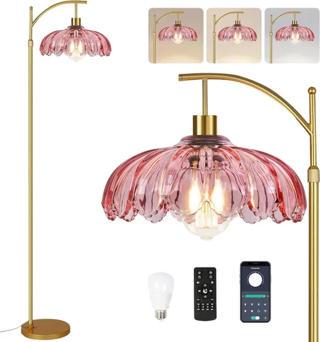 Vista 10 de AHDWDW Lámpara de Pie de Arco Dorado para Sala de Estar, Dormitorio, Lámparas de Pie Modernas Ajustables Únicas con Control Remoto, Lámpara de Pie
