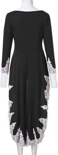Vista 7 de haoricu Vestido largo de manga larga para mujer holgado irregular y con cuello redondo sin botones de encaje