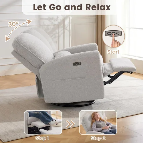 Vista 6 de Sillón reclinable giratorio con reposacabezas ajustable, sillón reclinable Gris