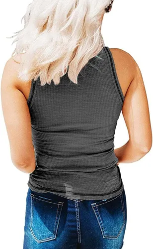 Vista 2 de Women's Henley Sleeveless Tank Tops Front Zipper Ribbed V Neck T Shirt Summer Slim Fit Tops Knit Shirts