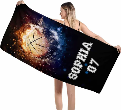 Vista 62 de Interestprint Toalla de piscina con nombre personalizado para niños, adultos y hombres, toalla de playa naranja personalizada con número