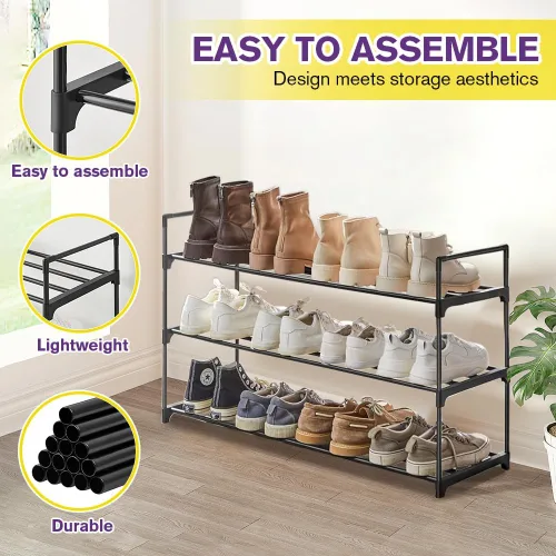 Vista 6 de Zapatero – Organizador de zapatos de metal – Estante apilable de almacenamiento de zapatos para entrada, armario, baño 11.8 in de profundidad x 36.2