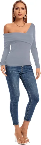 Vista 6 de LYANER Camiseta sexy de manga larga con hombros descubiertos para mujer