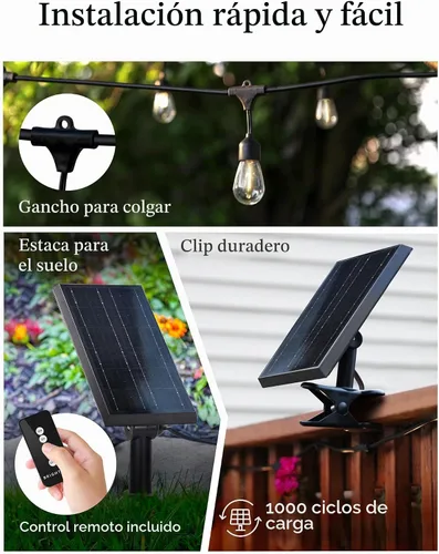 Vista 4 de Brightech Ambience Pro – Cadena de luces para exteriores con control remoto a energía solar con bombillas Edison – Luces de patio impermeables LED