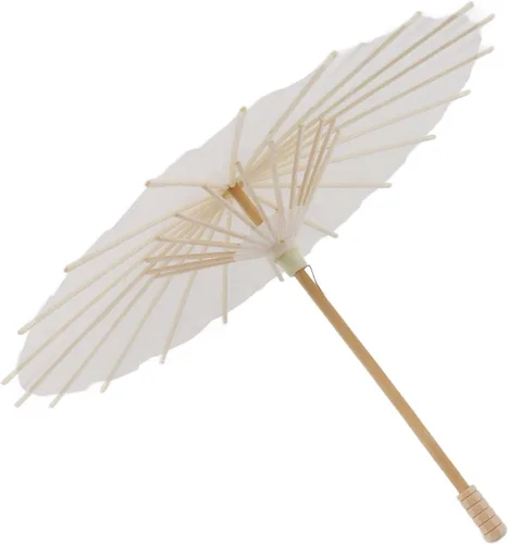Vista 6 de Honio Kids Paper Parasol Retro Bamboo and Paper for Smooth Opening and Closing Elegant Paper Parasol White