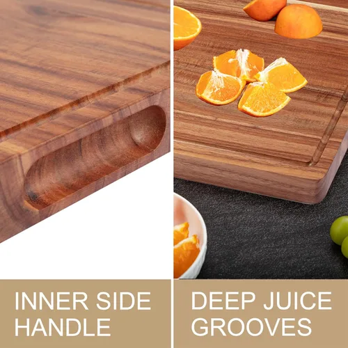 Vista 3 de Tabla de cortar de madera de acacia grande de 20 pulgadas 1.5" de espesor, tabla de cortar de madera reversible para cocina, tabla de quesos