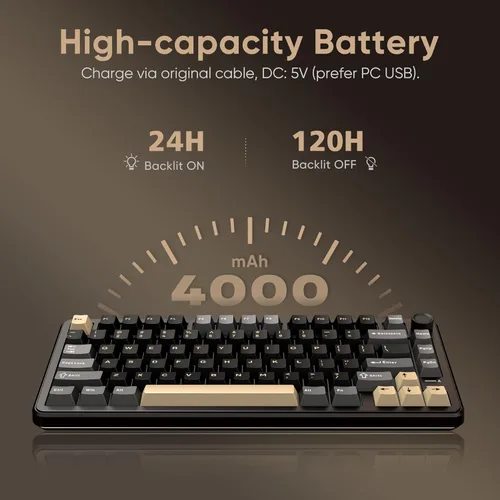 Vista 7 de RedThunder Teclado Mecánico Inalámbrico K75, Perilla CNC, Tri-Modo BT5.0/2.4GHz/USB-C Intercambiable en Caliente Personalizable, Interruptores