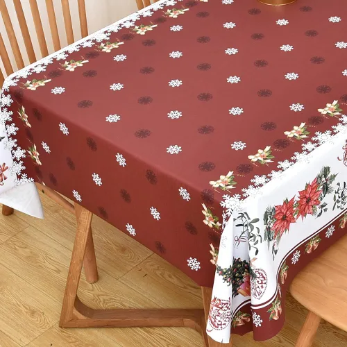 Vista 18 de Mantel de Navidad de vinilo resistente rojo de 54x54 pulgadas, mantel rectangular de Navidad, mantel de PVC reutilizable, impermeable, plegable