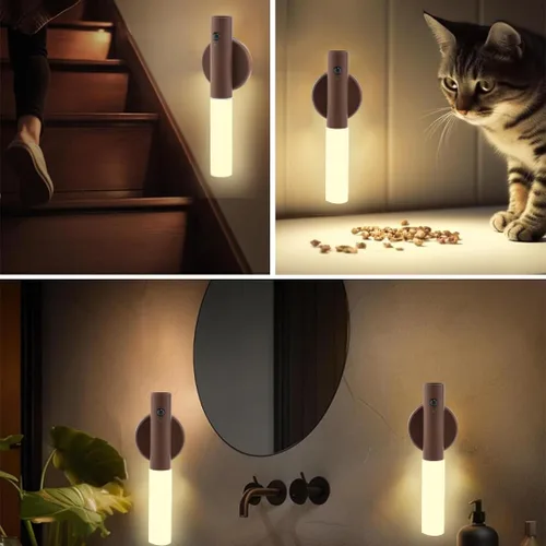 Vista 7 de Luces nocturnas con sensor de movimiento de madera LANDGOO Aplique de pared con pilas inalámbrico recargable LED para pasillo de cuerpo magnético