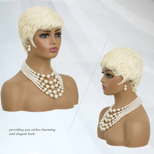 Vista 6 de Pelucas cortas Pixie para mujeres negras, peluca rubia 613, corte pixie, pelucas cortas y rizadas Short Curly Wigs for Black Women Pixie Cut Hair