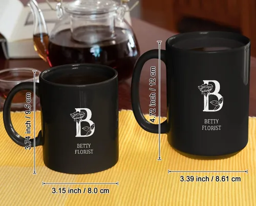 Vista 4 de Taza de café con inicial floral con nombre, taza personalizada para mujeres para hombres, regalos monogramados, letras de café personalizadas