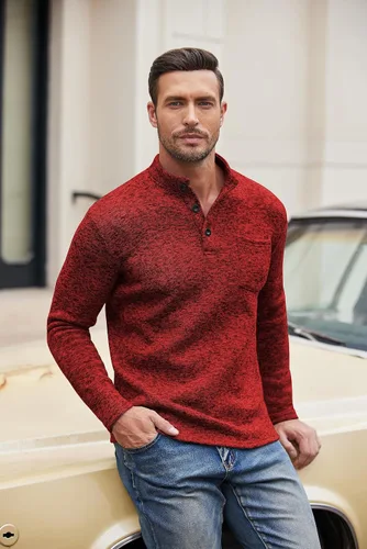 Vista 2 de COOFANDY Sudadera casual Henley de forro polar térmico para hombre