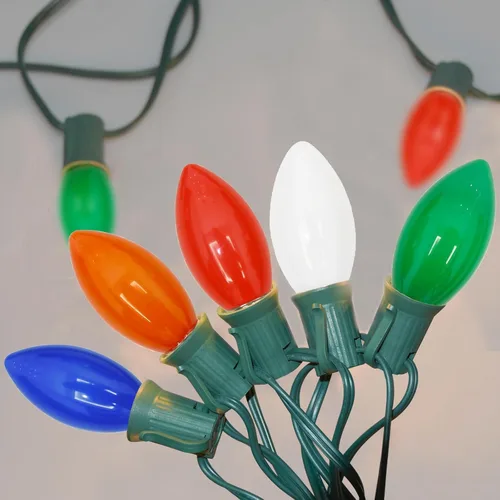 Vista 4 de Cadena de luces LED para exteriores de 25 pies, cadena de luces C9 con 27 bombillas multicolor pintadas en aerosol de 0.6 W, luces de Navidad