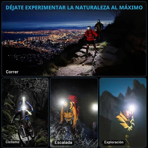 Vista 7 de Faro delantero LED recargable de 5000 lúmenes, faro con zoom con 5 modos e impermeable IPX7, luces de cabeza ajustables de 120° para la frente