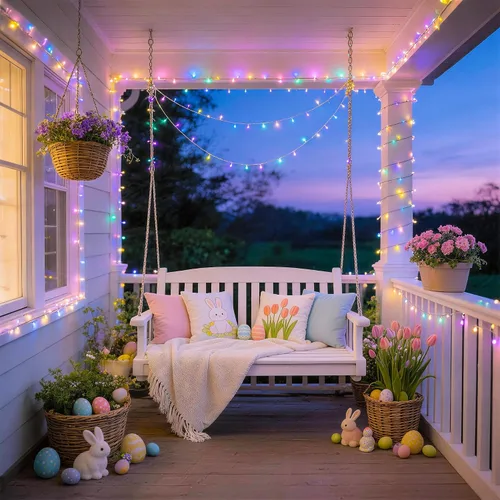 Vista 2 de JMEXSUSS 100 luces LED de Pascua de 33 pies, funciona con pilas, luces pastel para interiores y exteriores, luces coloridas para decoración de casa