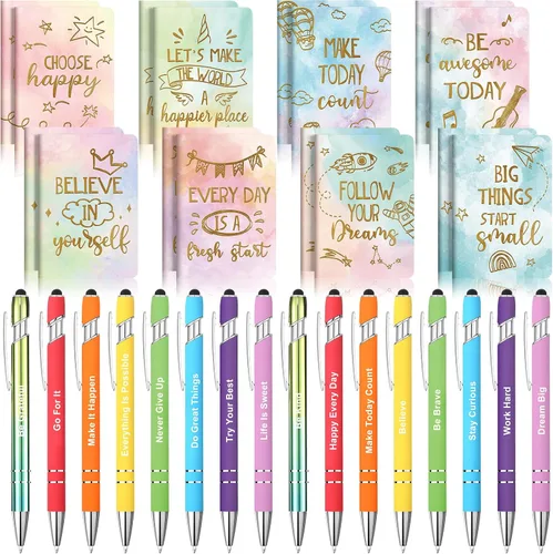 Vista 18 de Funrous 32 bolígrafos con cita motivacional, bloc de notas inspiradoras, mini diario con bolígrafo, cuadernos pequeños, regalo para hombres