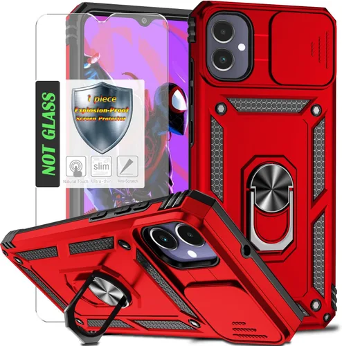 Vista 34 de Funda para Galaxy A26 con cubierta para lente de cámara, protector de pantalla HD, protección contra caídas de grado militar, soporte de anillo