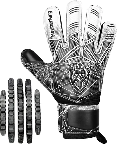 Vista 2 de Keeperking - Guantes de portero de fútbol para niños, jóvenes y adultos, palmas de agarre fuerte de látex con espinas removibles para la protección