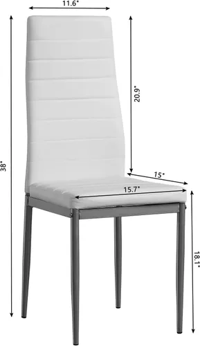 Vista 2 de Juego de 4 sillas de comedor, respaldo alto y marco de acero con tapizado de piel sintética, sillas auxiliares de comedor para cocina, comedor