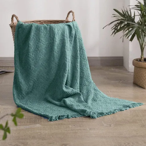 Vista 10 de Simple&Opulence Manta 100% algodón para cama, sofá, manta tejida geométrica de lujo bohemia con borlas, suave, ligera, acogedora, transpirable